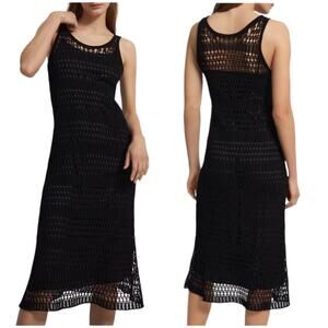 Theory NWT Tissage Open Stitch Crochet Midi Dress in Cotton-Blend Black Size L